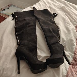 Black thigh high boots